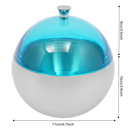 Stainless steel spherical ice bowl with blue lid