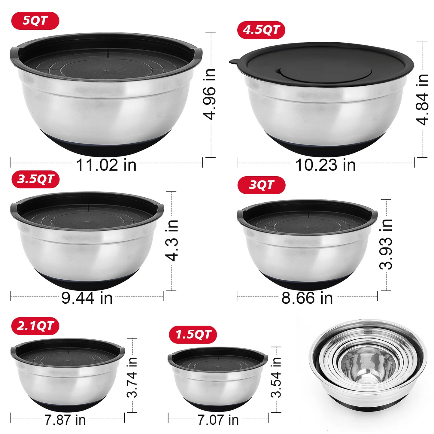 30pcs Stainless Steel Mixing Bowl Set - Various Sizes Premium Kitchen Essentials for Mixing and Serving - Non-Slip