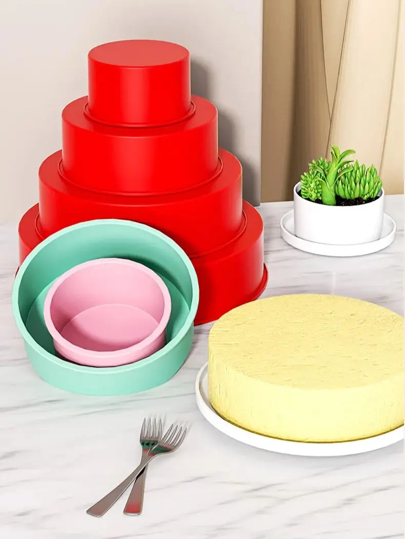 4-piece round cake pan set - Silicone cake mold for baking, non-stick baking pan, suitable for layer cakes, cheesecakes and choc