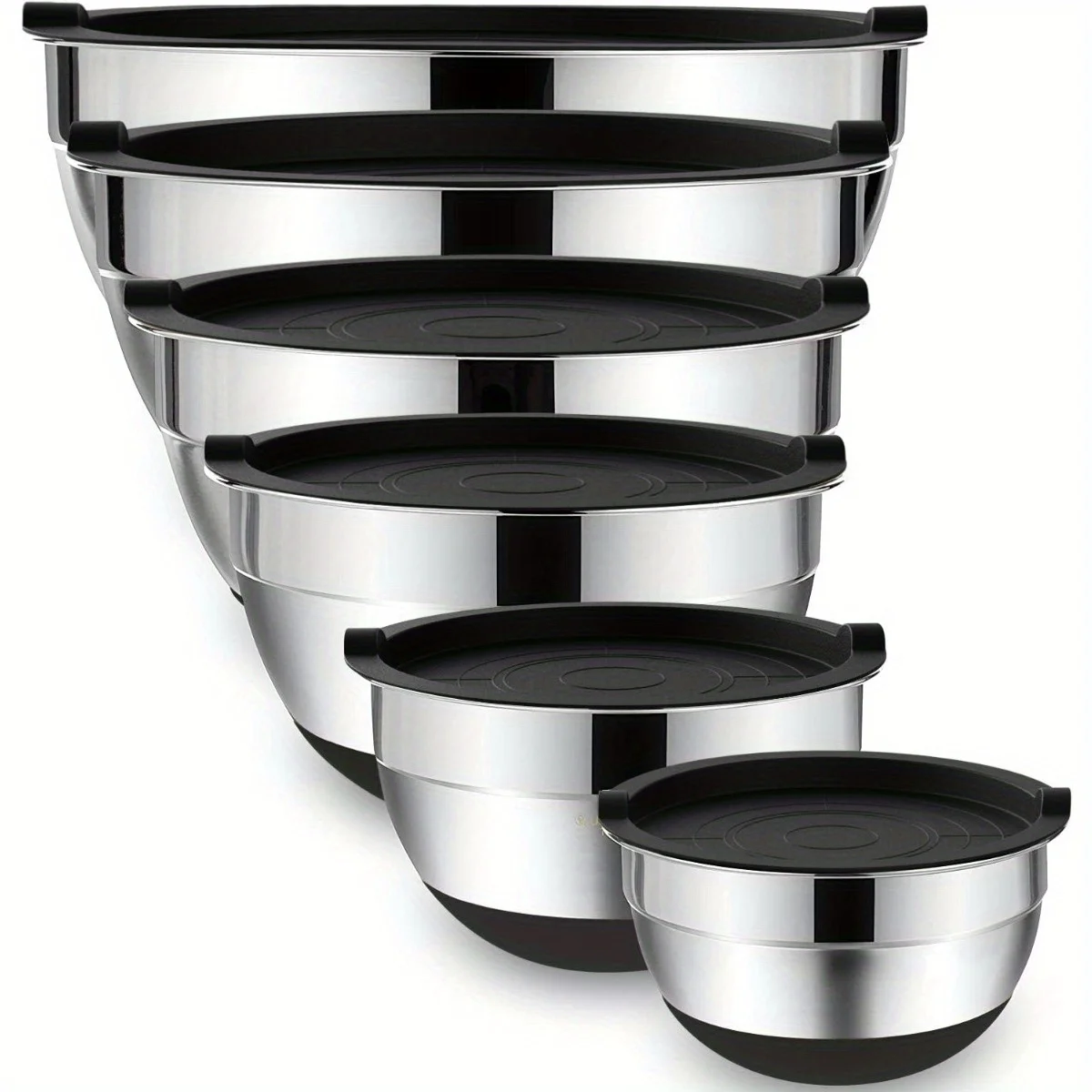 Mixing Bowls with Airtight Lids 6 piece Stainless Steel Metal Nesting Storage Bowls, Non-Slip Bottoms Great for Mixing Serving