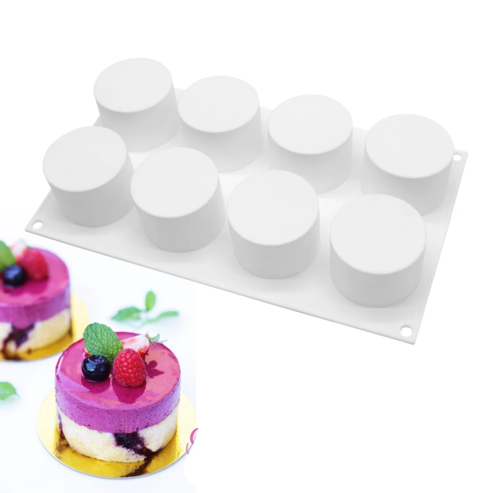 DIY Mousse Cake Mold 8-Cavity Cylindrical Cupcake Mold Silicone Aromatherapy Candle Mold Decorative Baked Kitchen Accessories