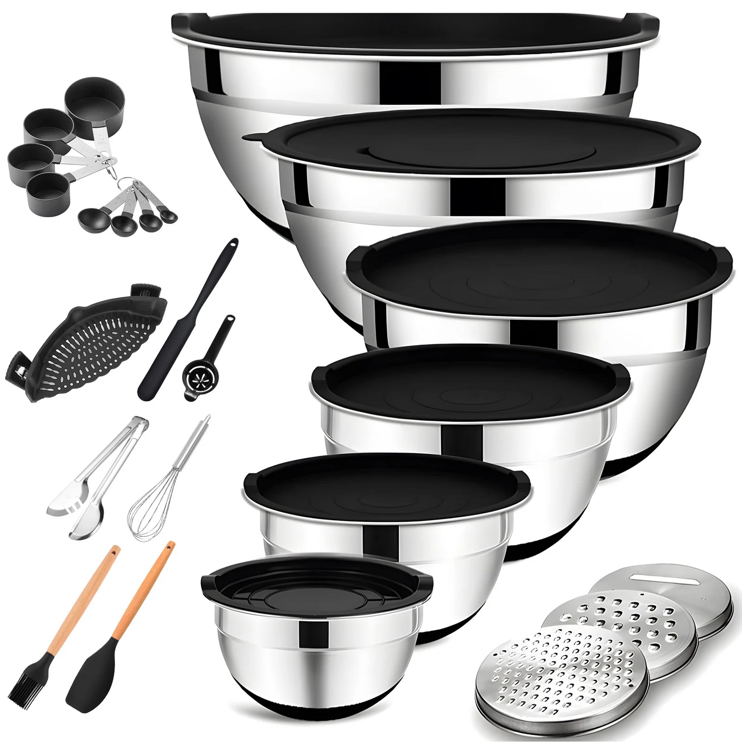 30pcs Stainless Steel Mixing Bowl Set - Various Sizes Premium Kitchen Essentials for Mixing and Serving - Non-Slip