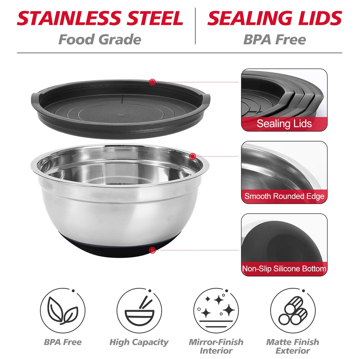 30pcs Stainless Steel Mixing Bowl Set - Various Sizes Premium Kitchen Essentials for Mixing and Serving - Non-Slip