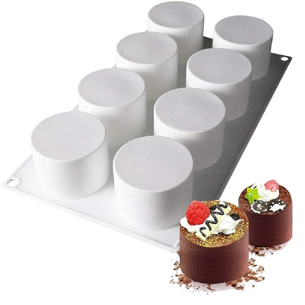 DIY Mousse Cake Mold 8-Cavity Cylindrical Cupcake Mold Silicone Aromatherapy Candle Mold Decorative Baked Kitchen Accessories