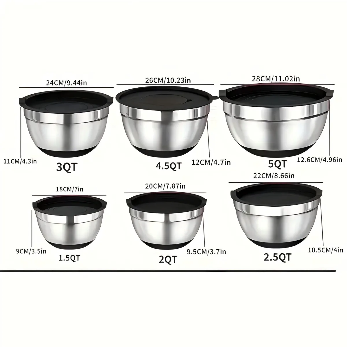 Mixing Bowls with Airtight Lids 6 piece Stainless Steel Metal Nesting Storage Bowls, Non-Slip Bottoms Great for Mixing Serving